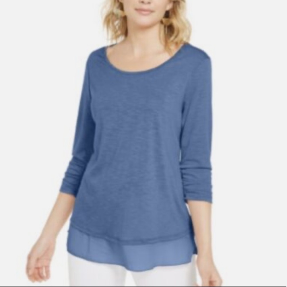 Style & Co. Chiffon-Hem Top. Size small. Color blue